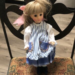 Madame Alexander Doll in Blue and White with Pink Bow